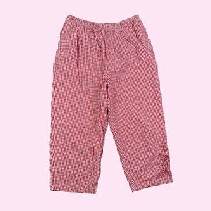 Vintage Red & White Gingham Floral Embroidery Capri Pants Women's Small Petite